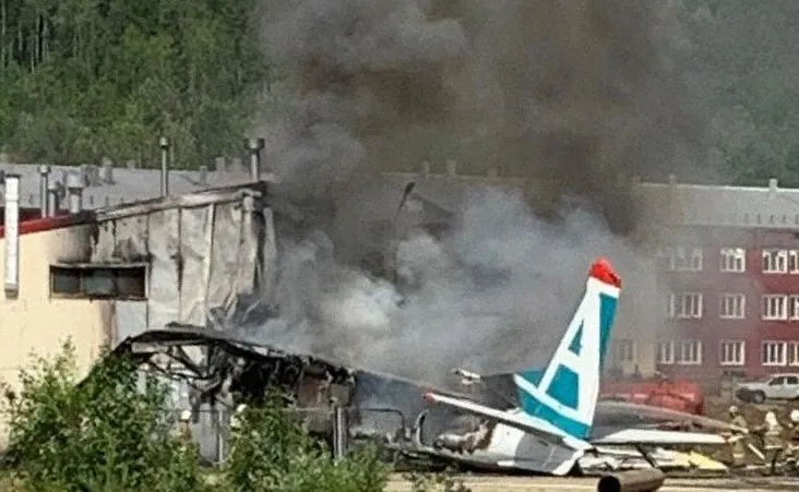 Two killed as Antonov hits building and bursts into flames