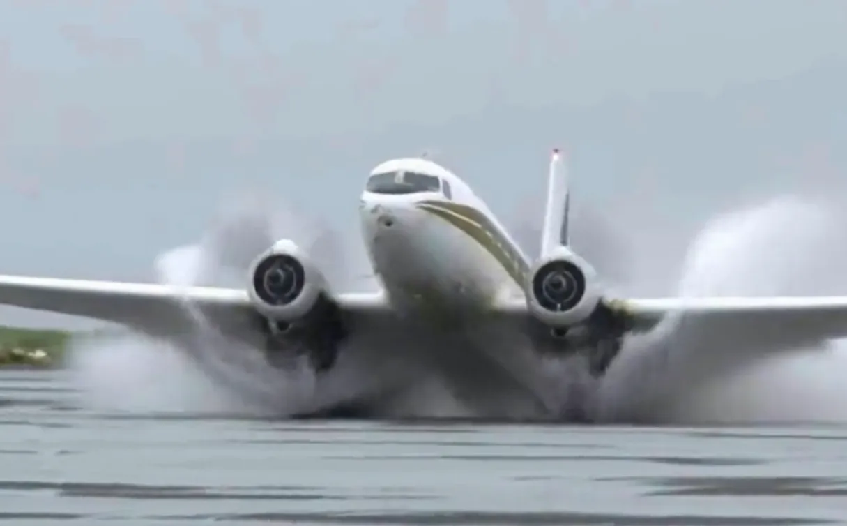 Video of a spectacular DC-3 landing on a flooded beach