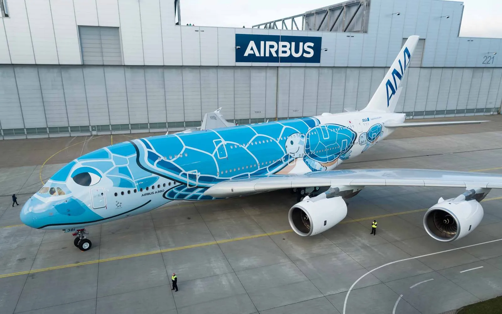 All Nippon has unveiled its first turtle painted A380 superjumbo.