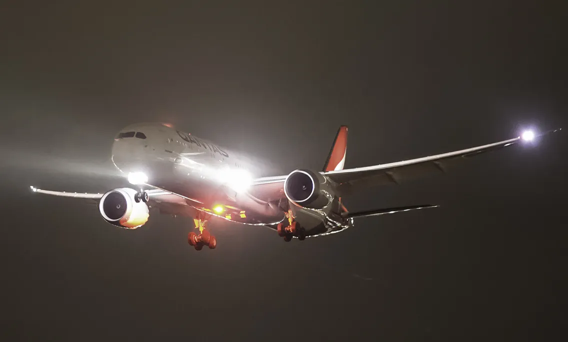 Supermoon from a super Qantas 787