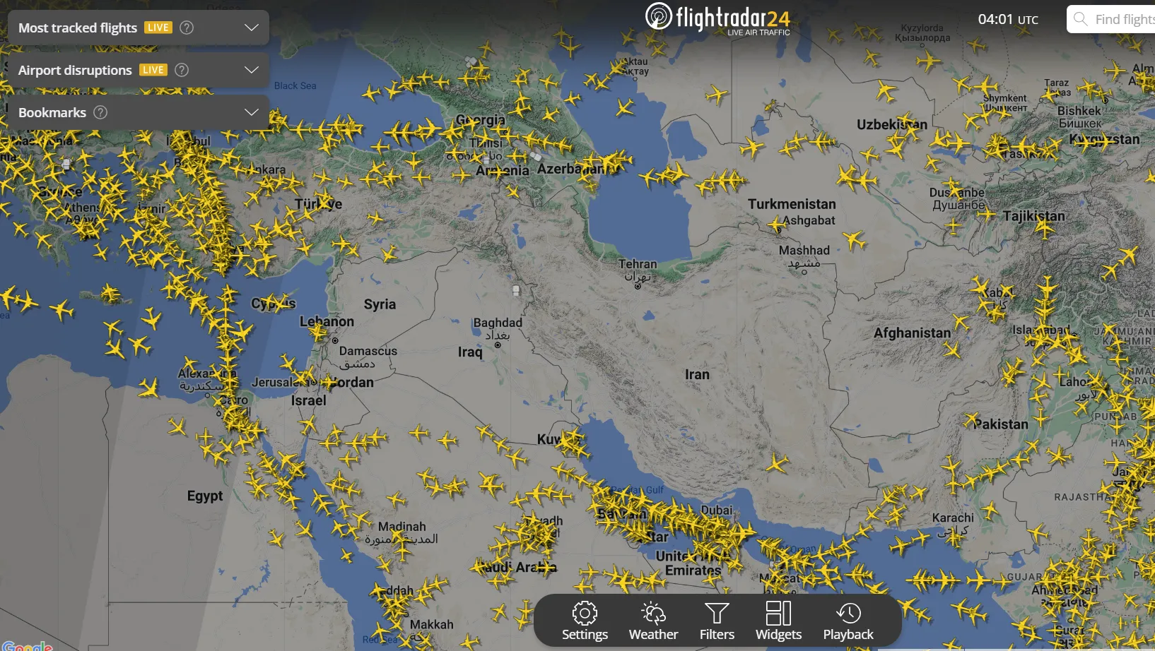 Iraq & Iranian Airspace Deserted As Israel Launches Retalitory Strikes