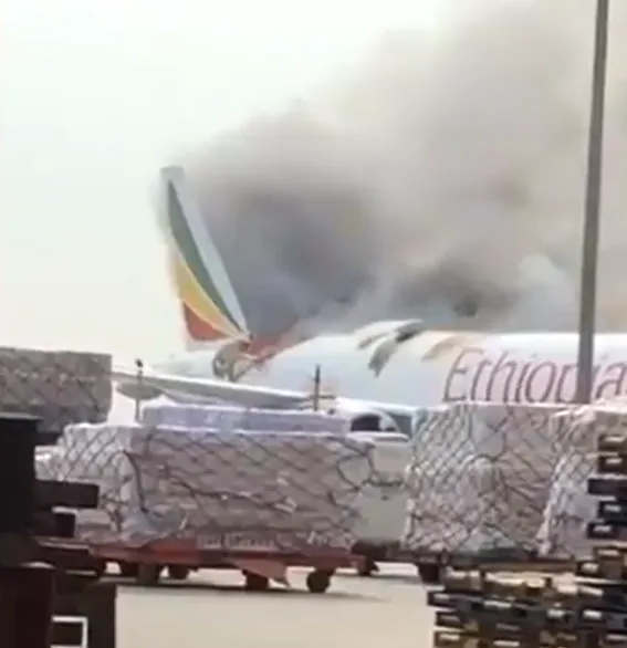 Video of Ethiopian 777 freighter on fire in China