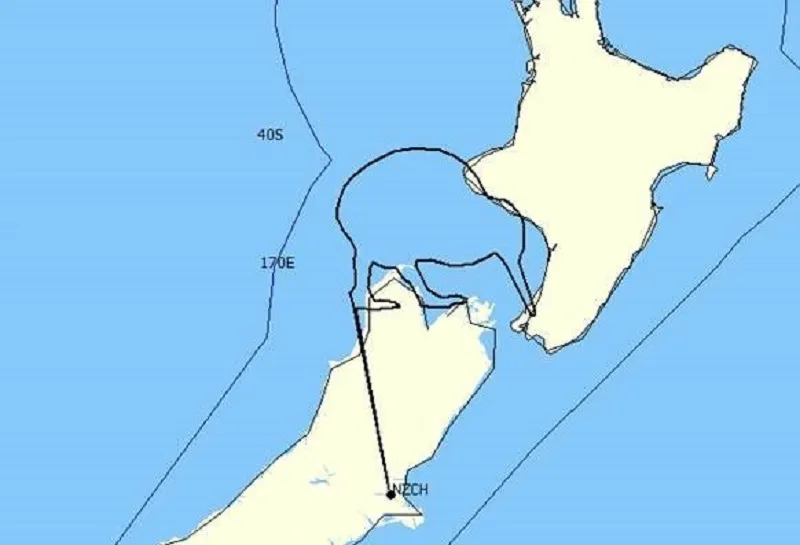 Air New Zealand flight draws a giant kiwi in the sky.